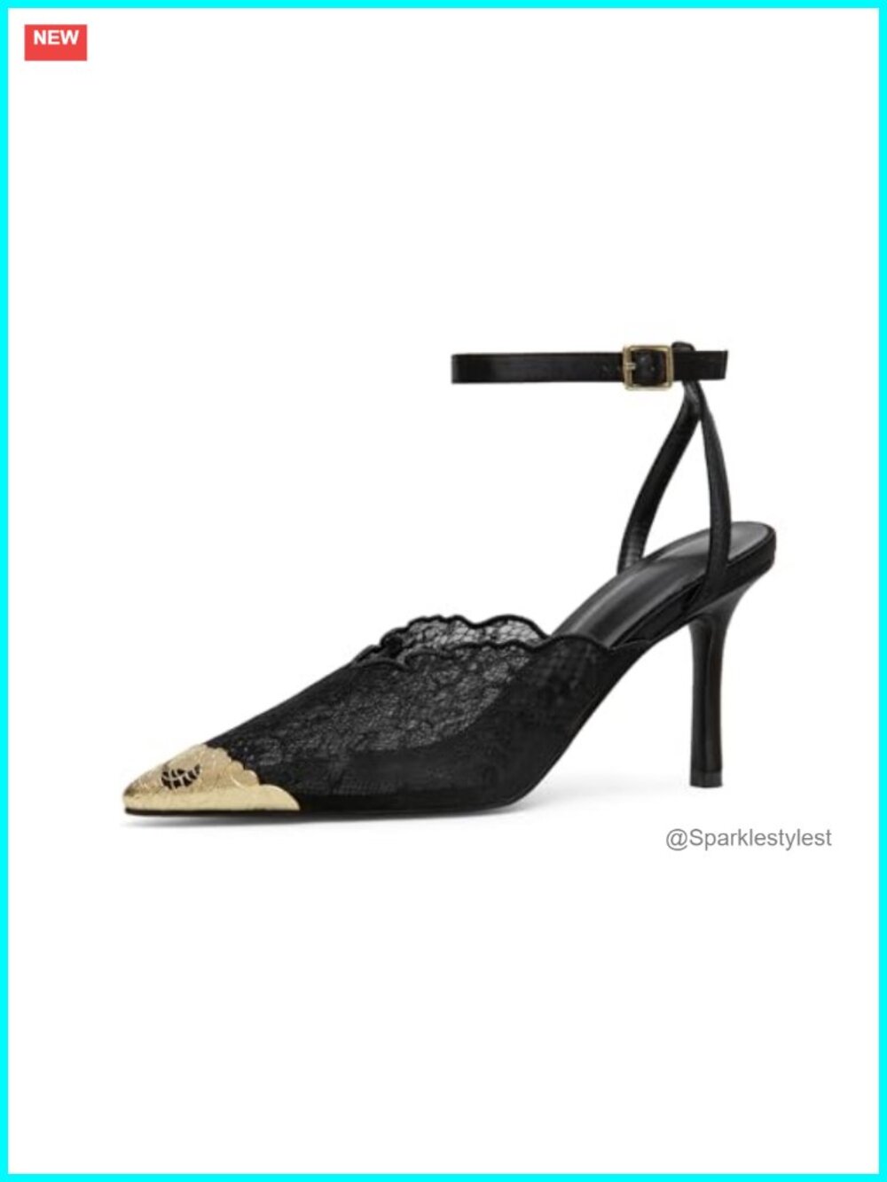 Women's Wedding Lace Stiletto Pumps Gold Cap Toe Ankle Strap Heels